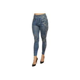 Legging bleu effet jean délavé imprimé léopard 